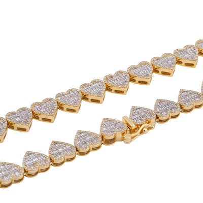 10K Yellow Gold 6.81CT Natural Diamond Heart Shape Baguette/Round 18" Women 7.5MM Necklace - Elite Jewelers-Necklaces