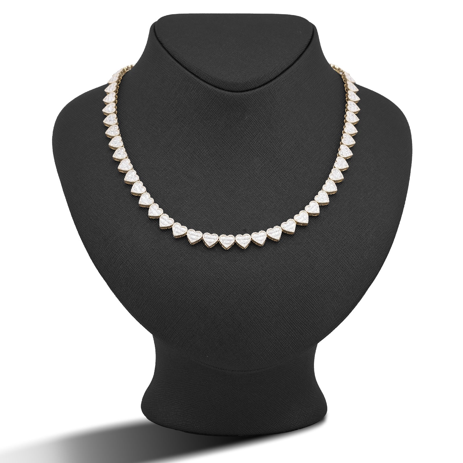 10K Yellow Gold 6.81CT Natural Diamond Heart Shape Baguette/Round 18" Women 7.5MM Necklace - Elite Jewelers-Necklaces