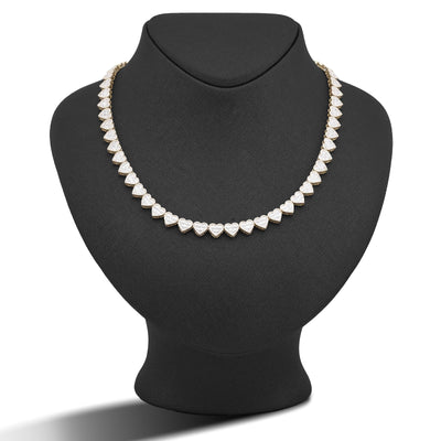 10K Yellow Gold 6.81CT Natural Diamond Heart Shape Baguette/Round 18" Women 7.5MM Necklace - Elite Jewelers-Necklaces