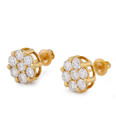 10K Yellow Gold 7 Diamond Flower Cluster 1.65CT Lab Diamond Men Women Earrings - Elite Jewelers-Earrings