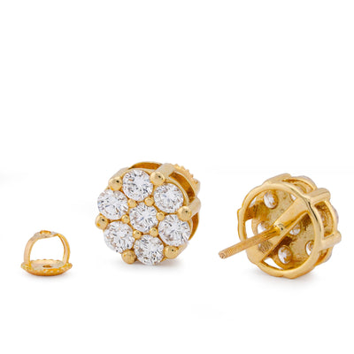 10K Yellow Gold 7 Diamond Flower Cluster 1.65CT Lab Diamond Men Women Earrings - Elite Jewelers-Earrings