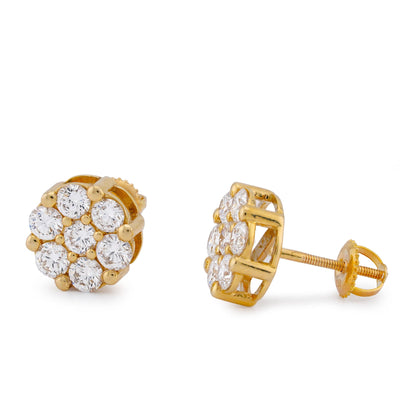 10K Yellow Gold 7 Diamond Flower Cluster 1.65CT Lab Diamond Men Women Earrings - Elite Jewelers-Earrings