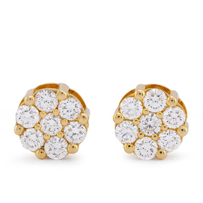 10K Yellow Gold 7 Diamond Flower Cluster 1.65CT Lab Diamond Men Women Earrings - Elite Jewelers-Earrings
