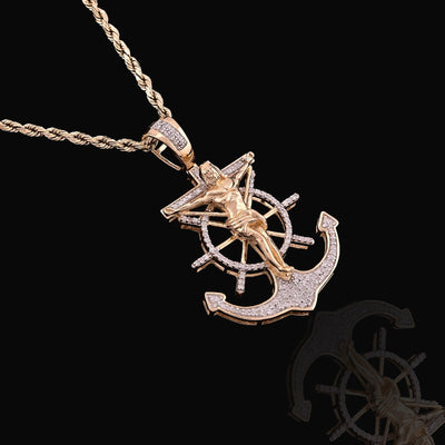 10k Yellow Gold 7.2gm 0.75CTW Pure Diamond Mariner Cross Crucifix Anchor Pendant - Elite Jewelers - Charms & Pendants