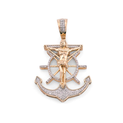 10k Yellow Gold 7.2gm 0.75CTW Pure Diamond Mariner Cross Crucifix Anchor Pendant - Elite Jewelers - Charms & Pendants