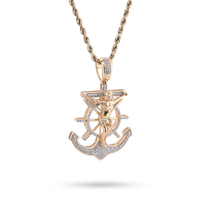 10k Yellow Gold 7.2gm 0.75CTW Pure Diamond Mariner Cross Crucifix Anchor Pendant - Elite Jewelers - Charms & Pendants