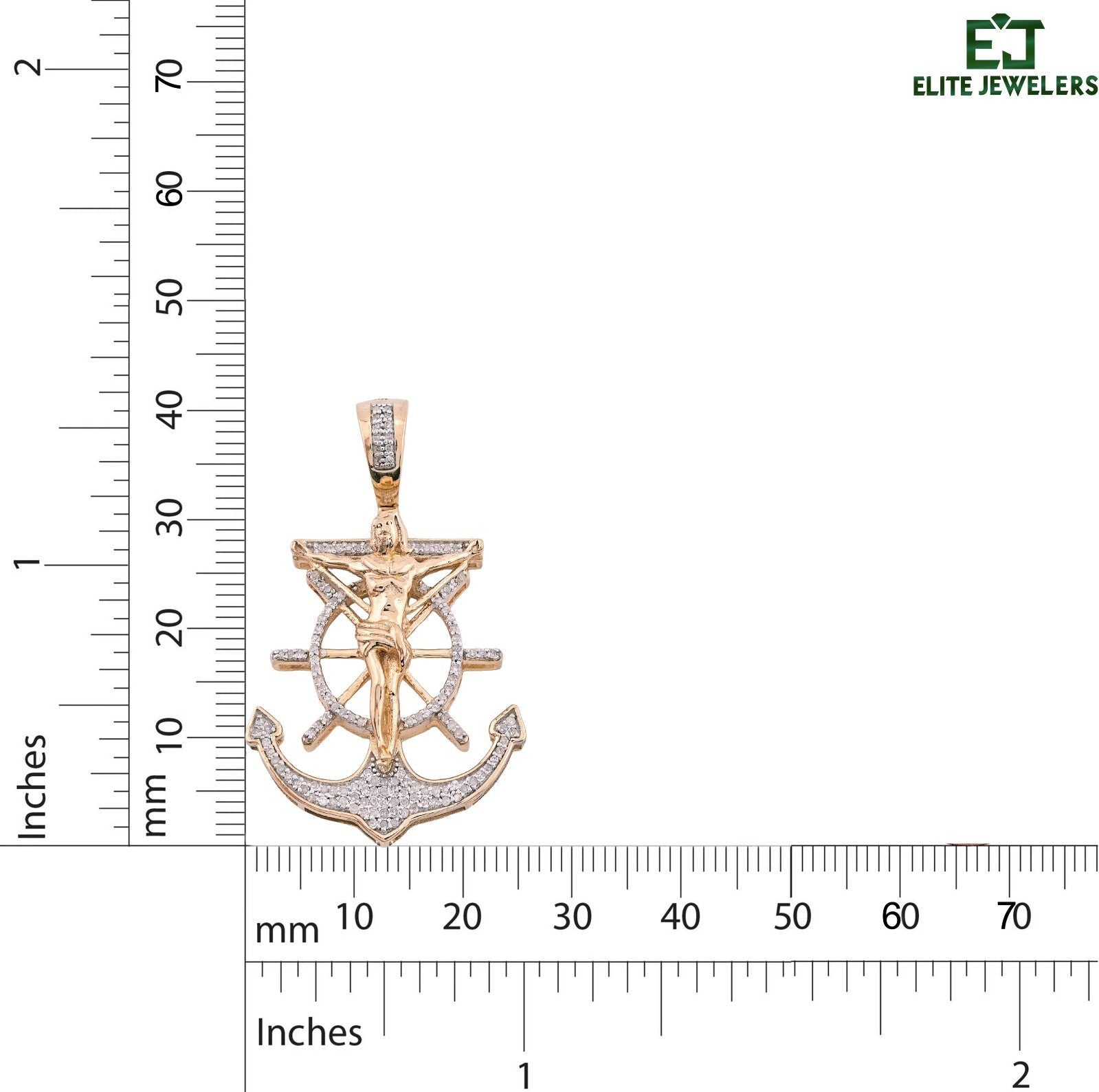 10k Yellow Gold 7.2gm 0.75CTW Pure Diamond Mariner Cross Crucifix Anchor Pendant - Elite Jewelers - Charms & Pendants