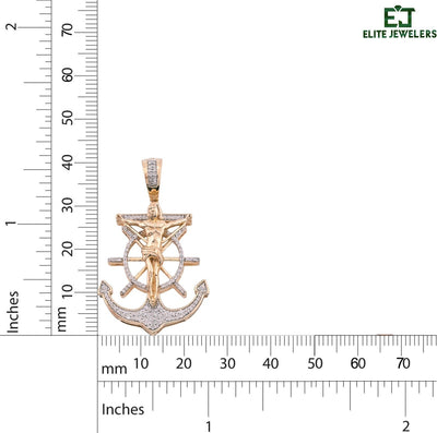 10k Yellow Gold 7.2gm 0.75CTW Pure Diamond Mariner Cross Crucifix Anchor Pendant - Elite Jewelers - Charms & Pendants