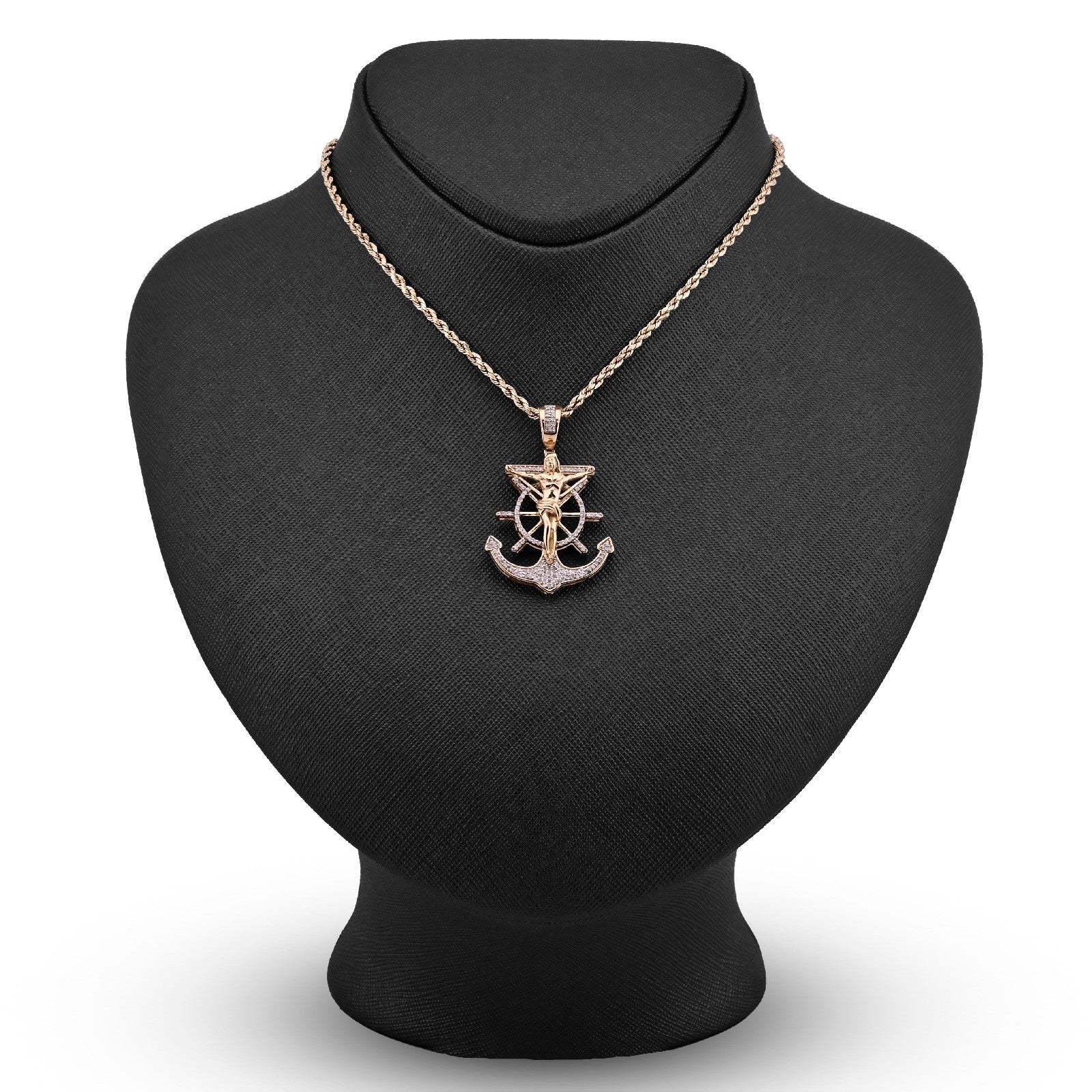 10k Yellow Gold 7.2gm 0.75CTW Pure Diamond Mariner Cross Crucifix Anchor Pendant - Elite Jewelers - Charms & Pendants