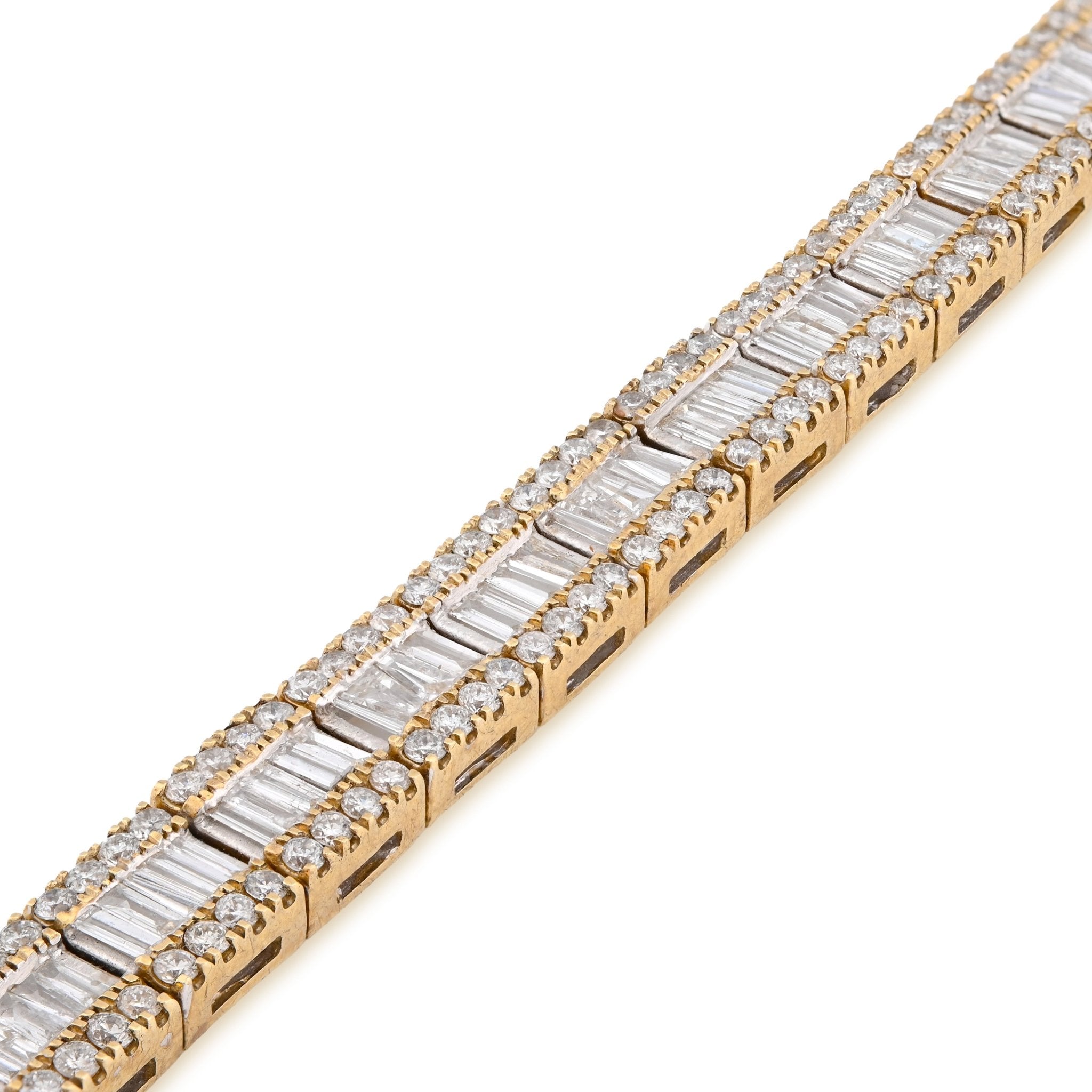 10K Yellow Gold 7.50CT Natural Diamond Round/Baguette Rectangular Link Bracelet 7.8MM 8" Men Women 30.2g - Elite Jewelers - Bracelets