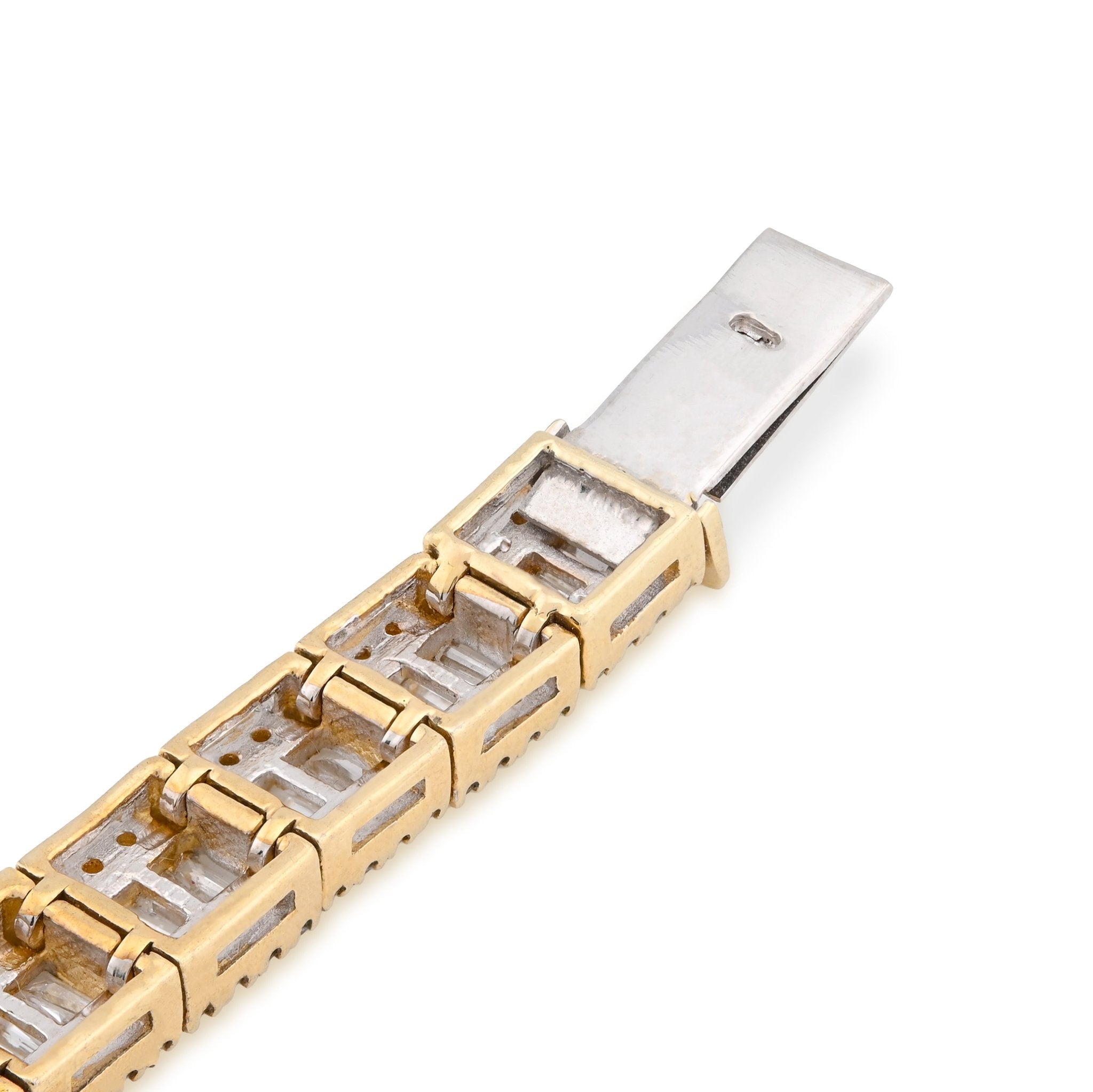 10K Yellow Gold 7.50CT Natural Diamond Round/Baguette Rectangular Link Bracelet 7.8MM 8" Men Women 30.2g - Elite Jewelers - Bracelets