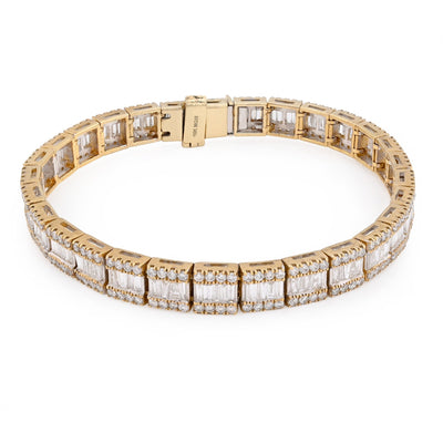 10K Yellow Gold 7.50CT Natural Diamond Round/Baguette Rectangular Link Bracelet 7.8MM 8" Men Women 30.2g - Elite Jewelers - Bracelets