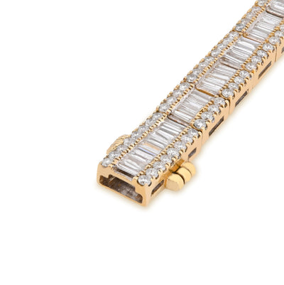 10K Yellow Gold 7.50CT Natural Diamond Round/Baguette Rectangular Link Bracelet 7.8MM 8" Men Women 30.2g - Elite Jewelers - Bracelets