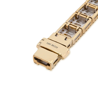 10K Yellow Gold 7.50CT Natural Diamond Round/Baguette Rectangular Link Bracelet 7.8MM 8" Men Women 30.2g - Elite Jewelers - Bracelets