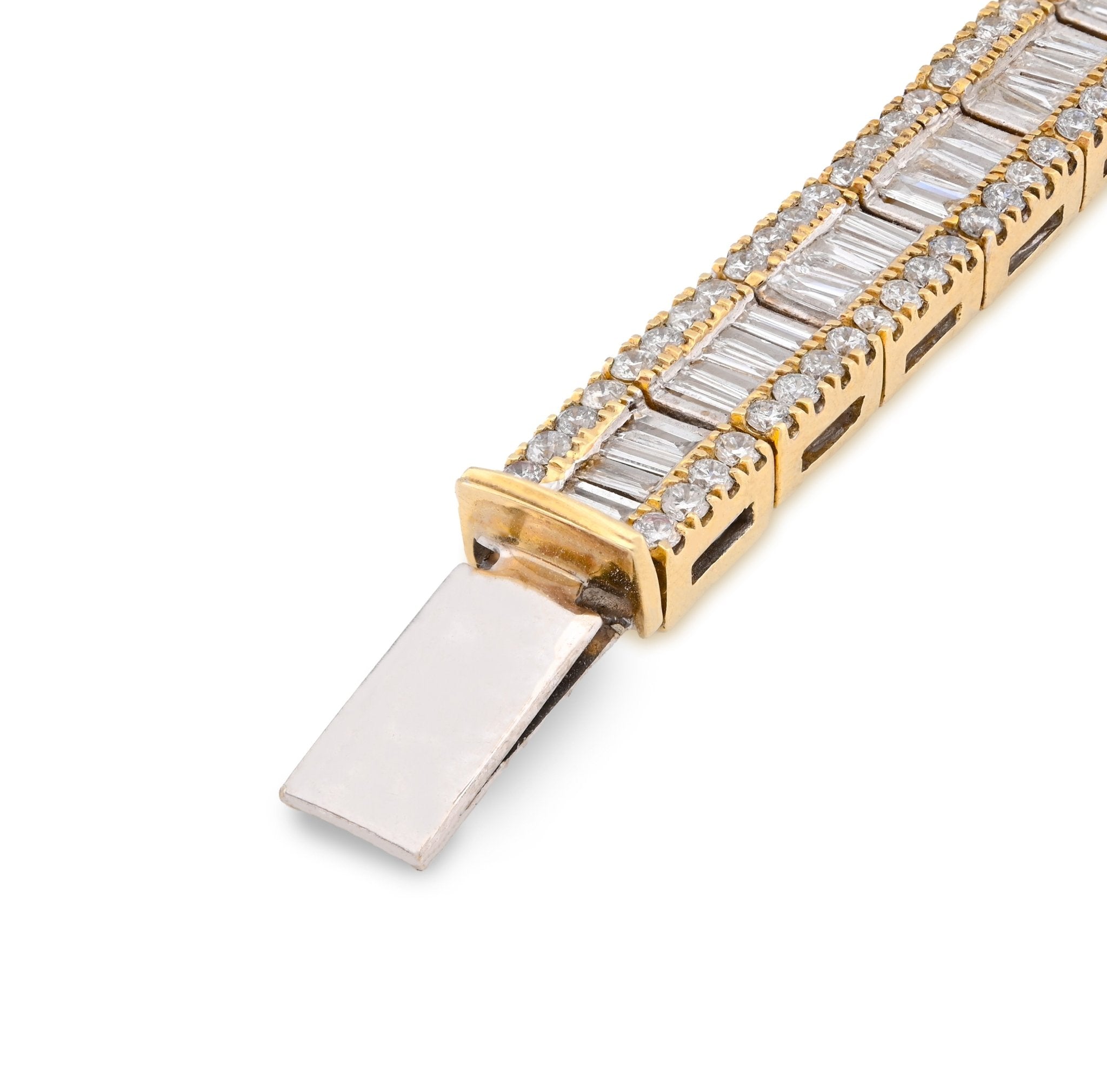 10K Yellow Gold 7.50CT Natural Diamond Round/Baguette Rectangular Link Bracelet 7.8MM 8" Men Women 30.2g - Elite Jewelers - Bracelets