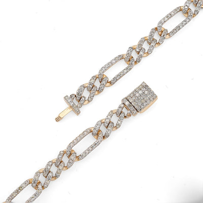 10k Yellow Gold 7.50CTW Pure Diamond 5.5MM ICED Figaro Chain 20In 19.6g Necklace - Elite Jewelers - Necklaces & Chains