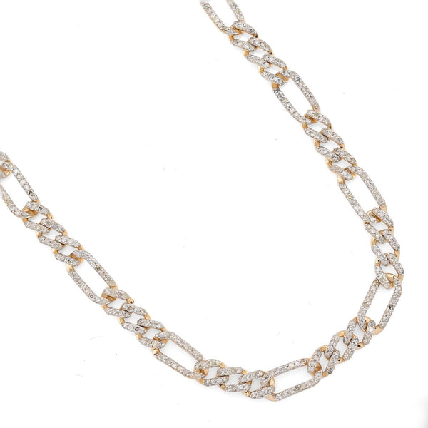 10k Yellow Gold 7.50CTW Pure Diamond 5.5MM ICED Figaro Chain 20In 19.6g Necklace - Elite Jewelers - Necklaces & Chains