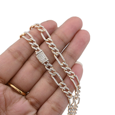 10k Yellow Gold 7.50CTW Pure Diamond 5.5MM ICED Figaro Chain 20In 19.6g Necklace - Elite Jewelers - Necklaces & Chains