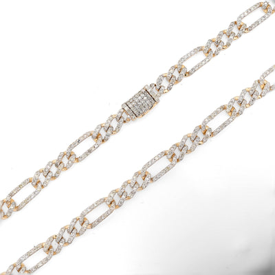 10k Yellow Gold 7.50CTW Pure Diamond 5.5MM ICED Figaro Chain 20In 19.6g Necklace - Elite Jewelers - Necklaces & Chains