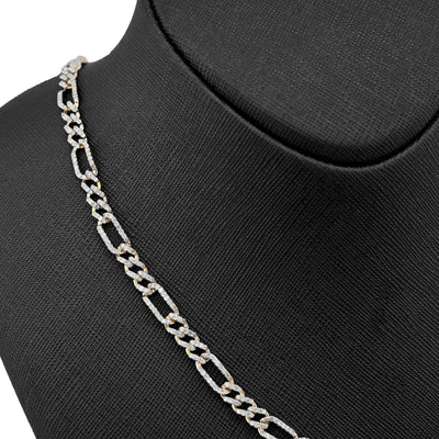 10k Yellow Gold 7.50CTW Pure Diamond 5.5MM ICED Figaro Chain 20In 19.6g Necklace - Elite Jewelers - Necklaces & Chains