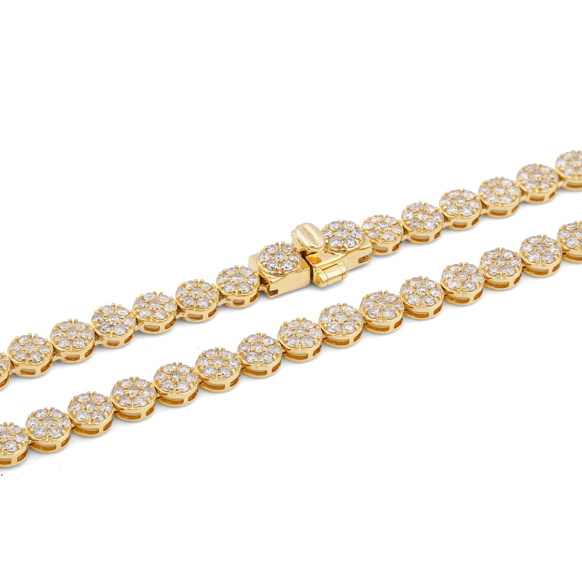 10K Yellow Gold 7CT Natural Diamond Flower Cluster Round 4MM 22" Men Women Necklace - Elite Jewelers-Necklaces