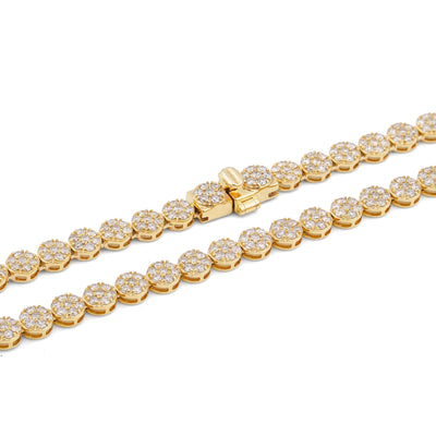 10K Yellow Gold 7CT Natural Diamond Flower Cluster Round 4MM 22" Men Women Necklace - Elite Jewelers-Necklaces