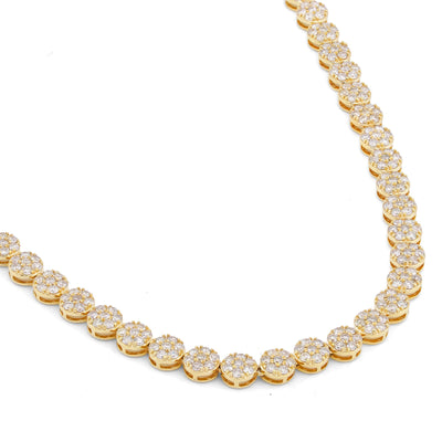 10K Yellow Gold 7CT Natural Diamond Flower Cluster Round 4MM 22" Men Women Necklace - Elite Jewelers-Necklaces