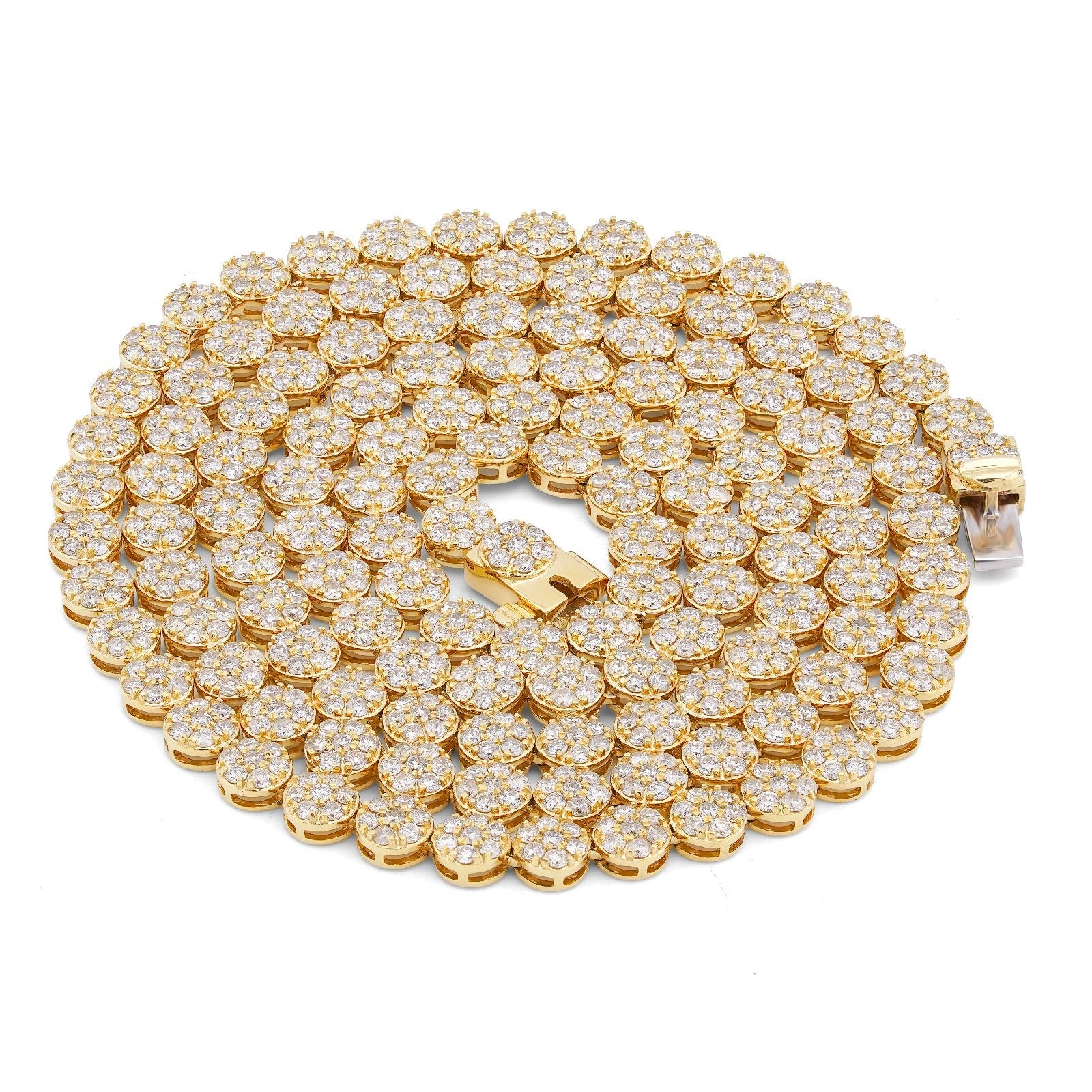 10K Yellow Gold 7CT Natural Diamond Flower Cluster Round 4MM 22" Men Women Necklace - Elite Jewelers-Necklaces