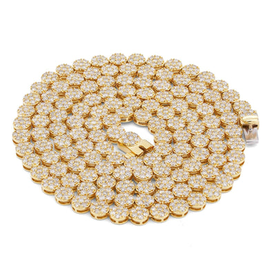 10K Yellow Gold 7CT Natural Diamond Flower Cluster Round 4MM 22" Men Women Necklace - Elite Jewelers-Necklaces