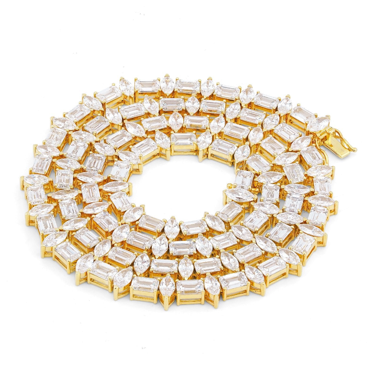 10K Yellow Gold 80CT 75 Pointer Emerald/Marquise Solitaire Lab Diamond 24" Men Women Tennis Chain - Elite Jewelers-Necklaces