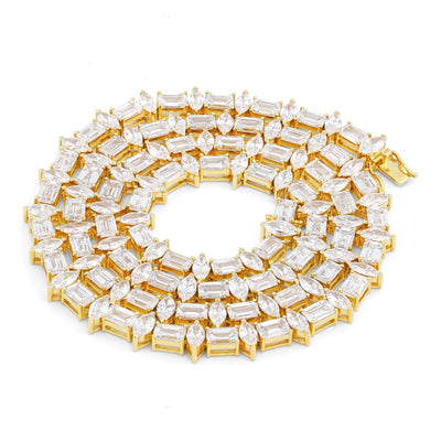 10K Yellow Gold 80CT 75 Pointer Emerald/Marquise Solitaire Lab Diamond 24" Men Women Tennis Chain - Elite Jewelers-Necklaces