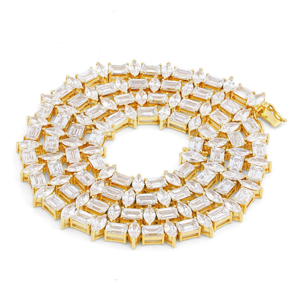 10K Yellow Gold 80CT 75 Pointer Emerald/Marquise Solitaire Lab Diamond 24" Men Women Tennis Chain - Elite Jewelers-Necklaces