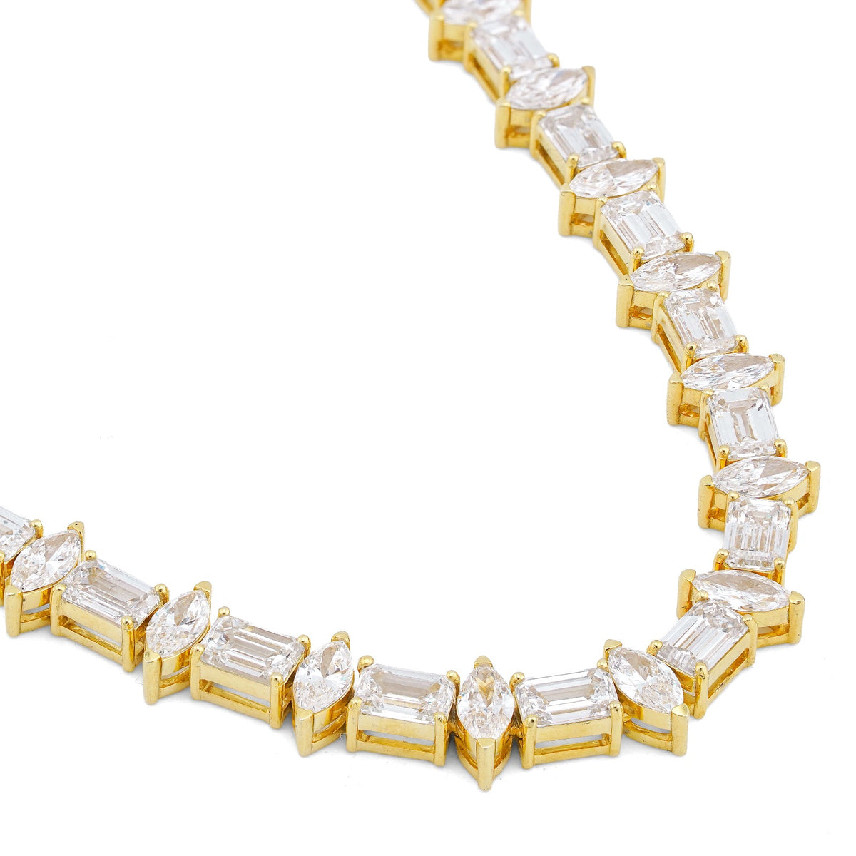 10K Yellow Gold 80CT 75 Pointer Emerald/Marquise Solitaire Lab Diamond 24" Men Women Tennis Chain - Elite Jewelers-Necklaces
