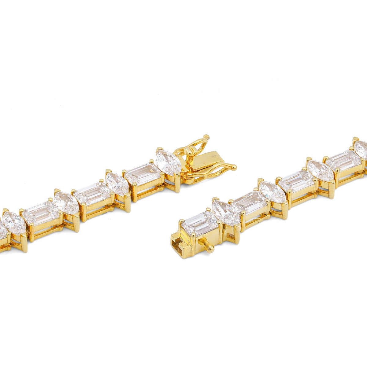 10K Yellow Gold 80CT 75 Pointer Emerald/Marquise Solitaire Lab Diamond 24" Men Women Tennis Chain - Elite Jewelers-Necklaces