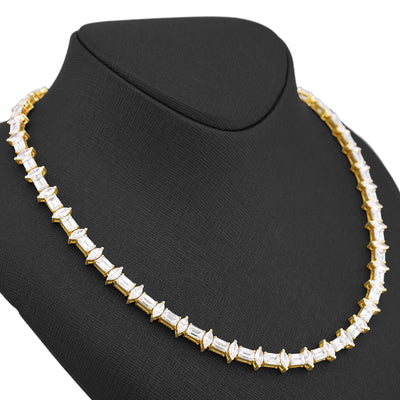10K Yellow Gold 80CT 75 Pointer Emerald/Marquise Solitaire Lab Diamond 24" Men Women Tennis Chain - Elite Jewelers-Necklaces