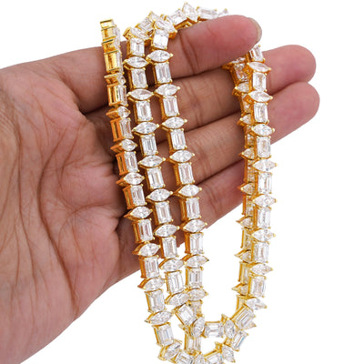 10K Yellow Gold 80CT 75 Pointer Emerald/Marquise Solitaire Lab Diamond 24" Men Women Tennis Chain - Elite Jewelers-Necklaces