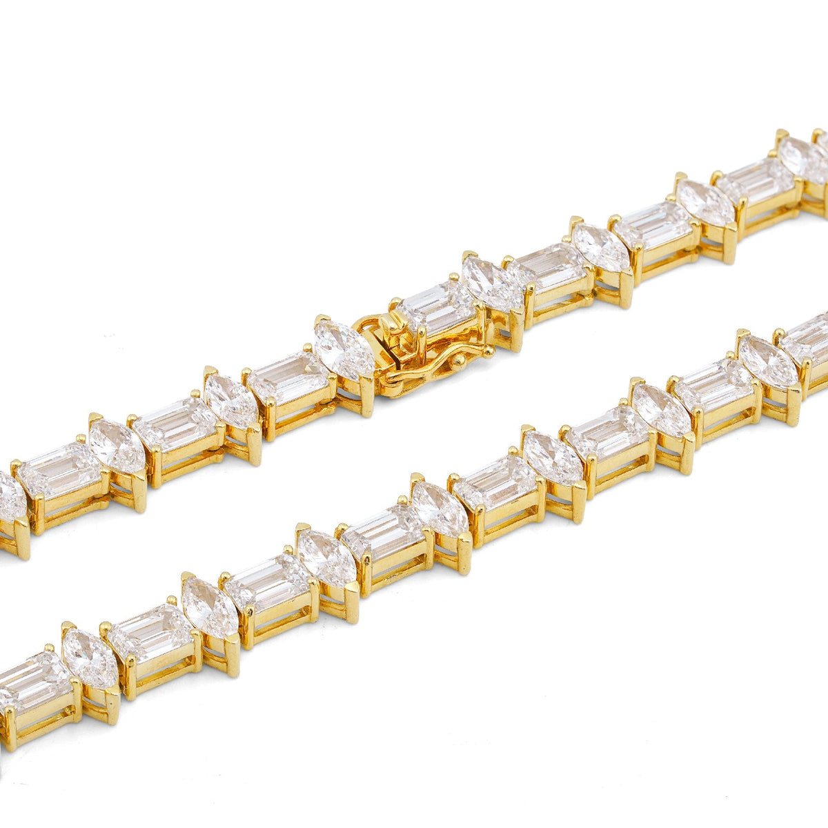 10K Yellow Gold 80CT 75 Pointer Emerald/Marquise Solitaire Lab Diamond 24" Men Women Tennis Chain - Elite Jewelers-Necklaces