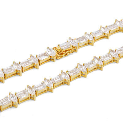 10K Yellow Gold 80CT 75 Pointer Emerald/Marquise Solitaire Lab Diamond 24" Men Women Tennis Chain - Elite Jewelers-Necklaces