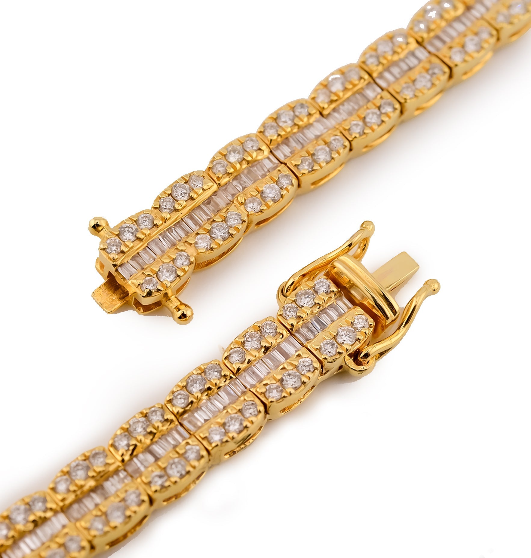 10K Yellow Gold 8.35 CTW Natural Diamond VS Baguette Tennis Chain 20'' Necklace - Elite Jewelers - Necklaces & Chains