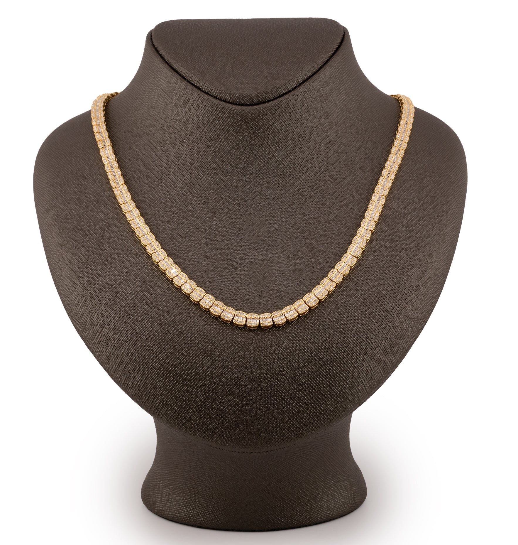10K Yellow Gold 8.35 CTW Natural Diamond VS Baguette Tennis Chain 20'' Necklace - Elite Jewelers - Necklaces & Chains