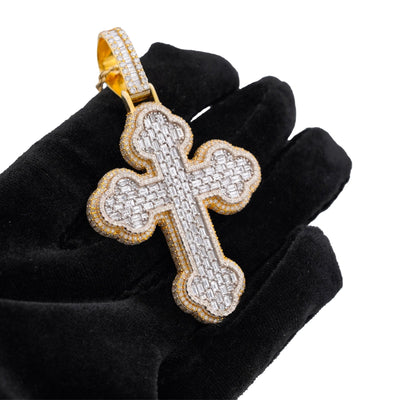 10K Yellow Gold 8.95CT Emerald Natural Diamond Budded Cross Pendant Men Charm - Elite Jewelers-Charms & Pendants