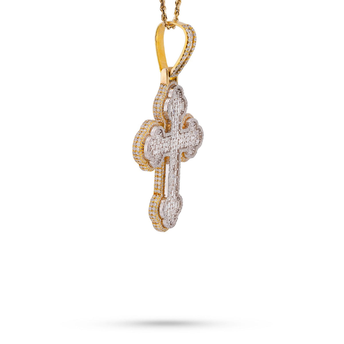 10K Yellow Gold 8.95CT Emerald Natural Diamond Budded Cross Pendant Men Charm - Elite Jewelers-Charms & Pendants