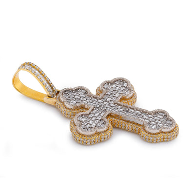 10K Yellow Gold 8.95CT Emerald Natural Diamond Budded Cross Pendant Men Charm - Elite Jewelers-Charms & Pendants