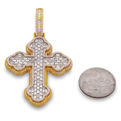 10K Yellow Gold 8.95CT Emerald Natural Diamond Budded Cross Pendant Men Charm - Elite Jewelers-Charms & Pendants