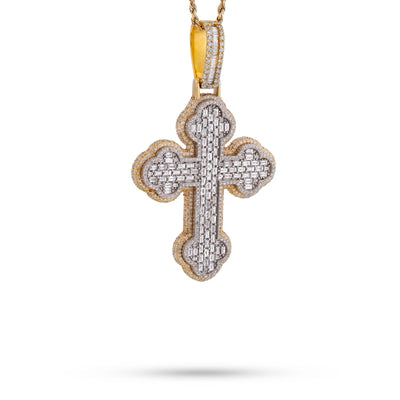 10K Yellow Gold 8.95CT Emerald Natural Diamond Budded Cross Pendant Men Charm - Elite Jewelers-Charms & Pendants
