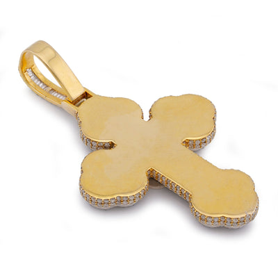 10K Yellow Gold 8.95CT Emerald Natural Diamond Budded Cross Pendant Men Charm - Elite Jewelers-Charms & Pendants