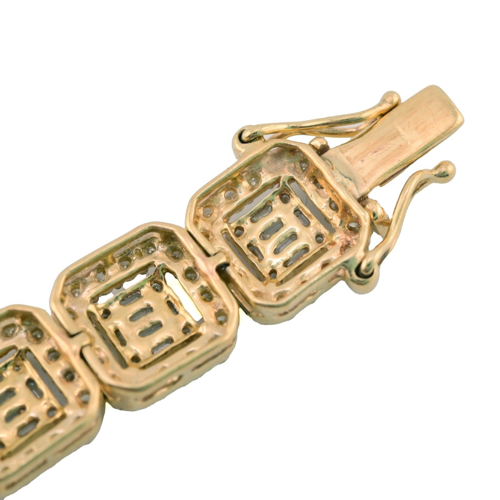 10k Yellow Gold 8CTW Round/Baguette Diamond Cluster Link Bracelet 21.3g 8.5 Inch - Elite Jewelers - Bracelets
