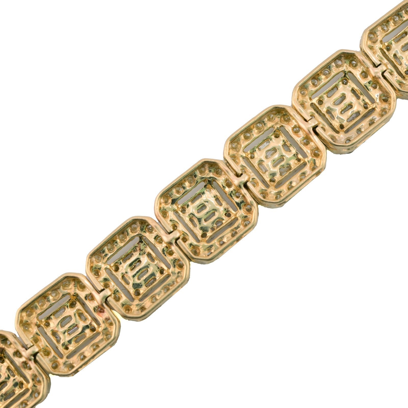 10k Yellow Gold 8CTW Round/Baguette Diamond Cluster Link Bracelet 21.3g 8.5 Inch - Elite Jewelers - Bracelets