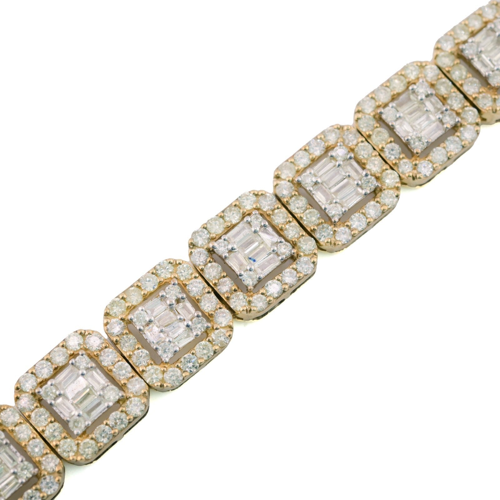 10k Yellow Gold 8CTW Round/Baguette Diamond Cluster Link Bracelet 21.3g 8.5 Inch - Elite Jewelers - Bracelets
