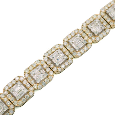10k Yellow Gold 8CTW Round/Baguette Diamond Cluster Link Bracelet 21.3g 8.5 Inch - Elite Jewelers - Bracelets